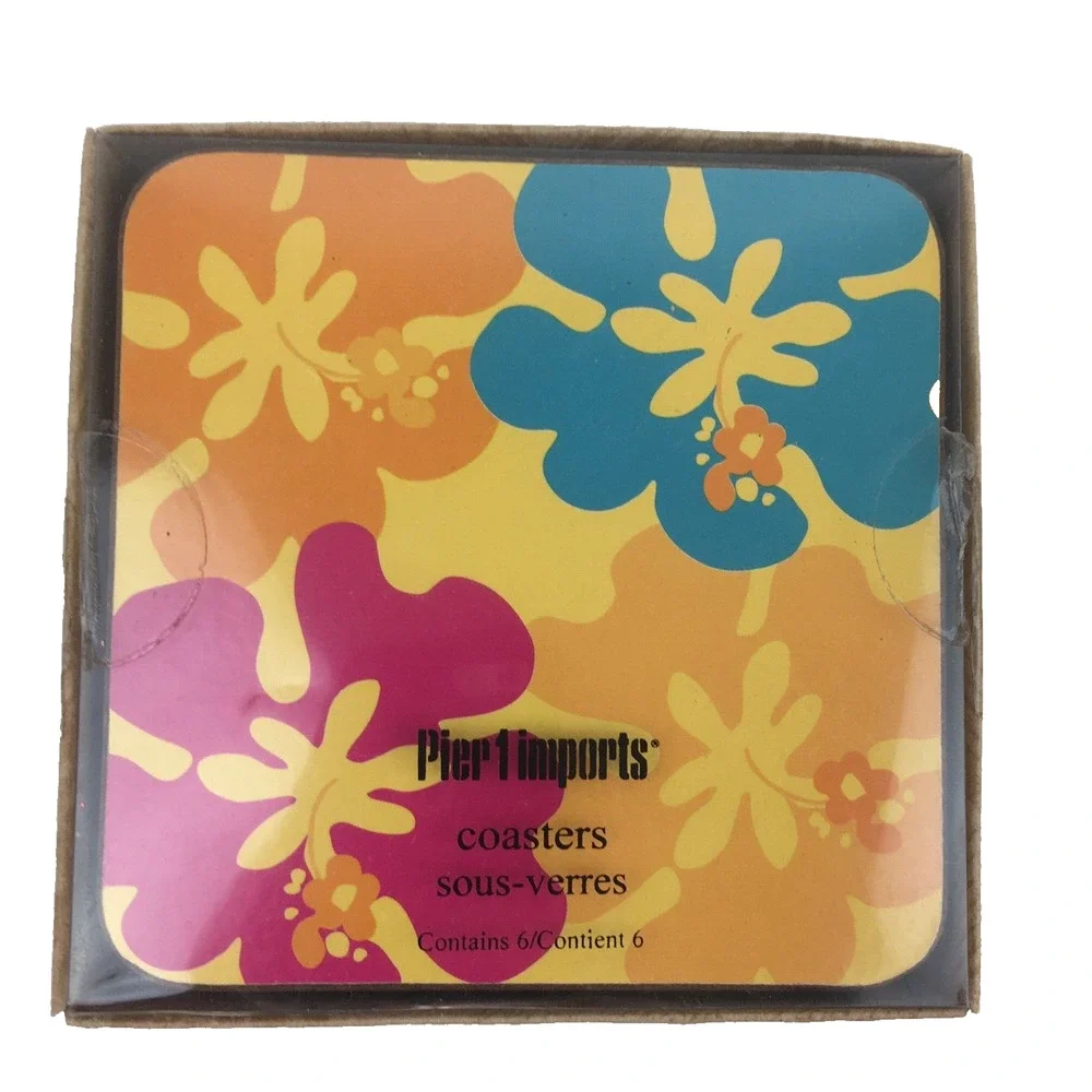 Pier One Pier 1 Hawaiin Coasters Groovy Aloha Floral Corkbacked Luau Lot of 4